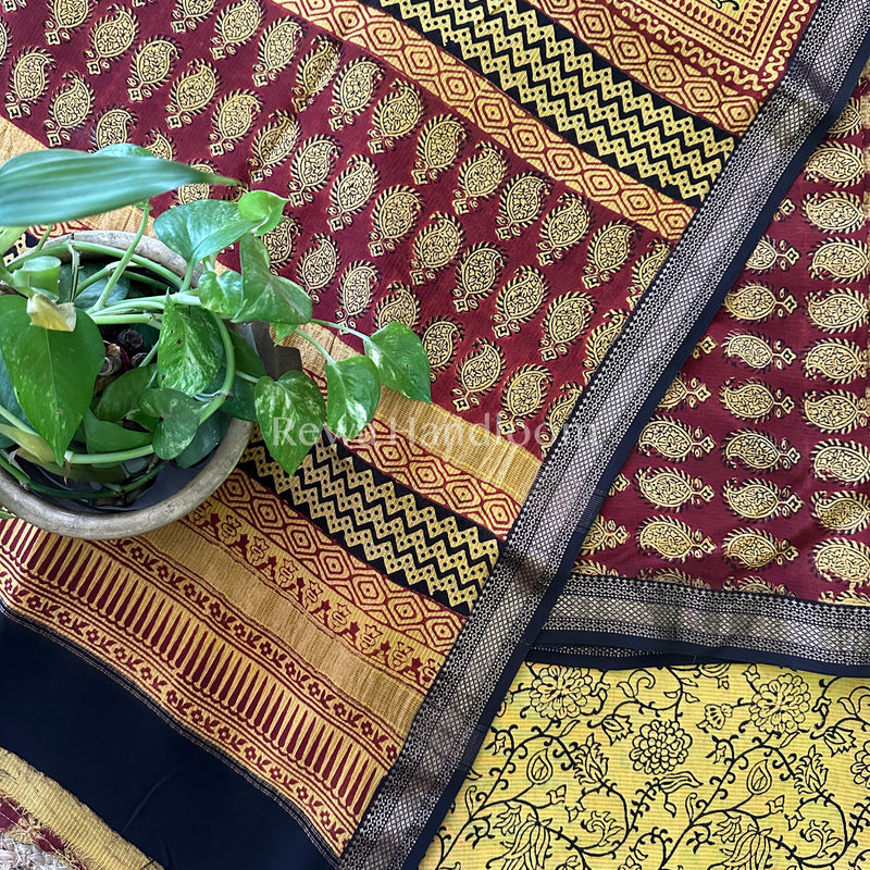 Maheshwari Maroon-Yellow Bagh Print Suit BSP013