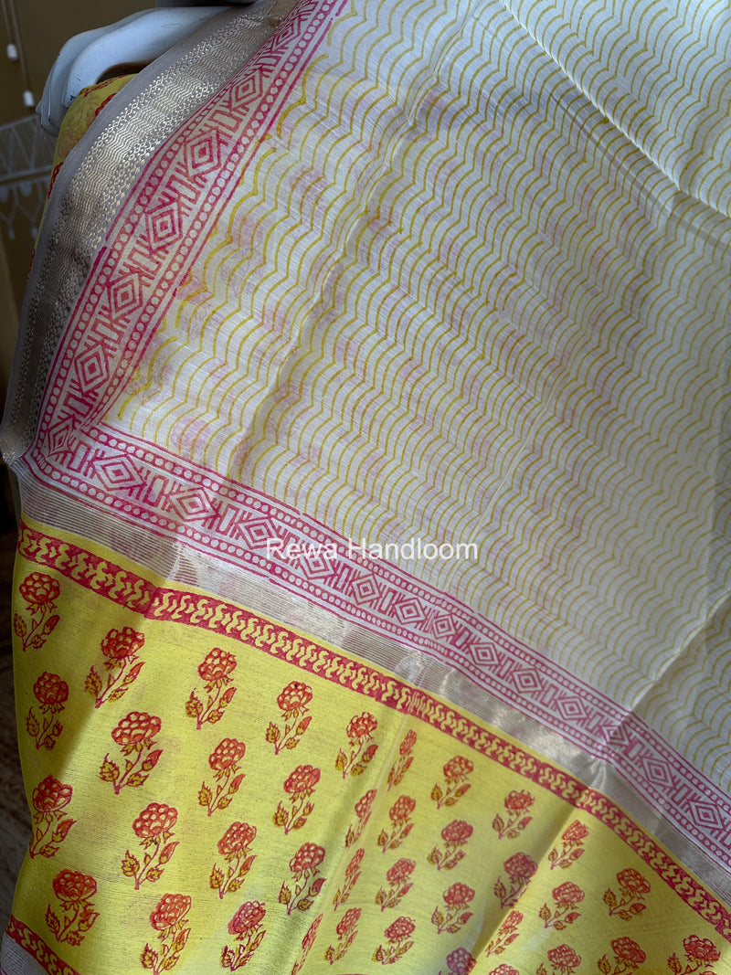 Maheshwari Yellow Handblock Print Top-Dupatta HBS0219