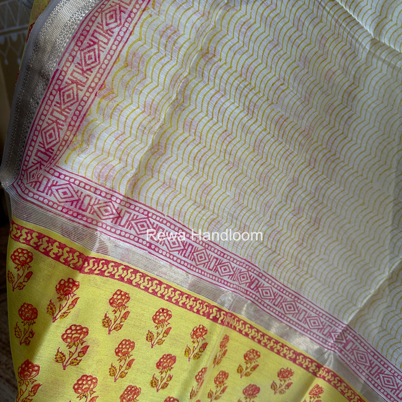 Maheshwari Yellow Handblock Print Top-Dupatta HBS0219