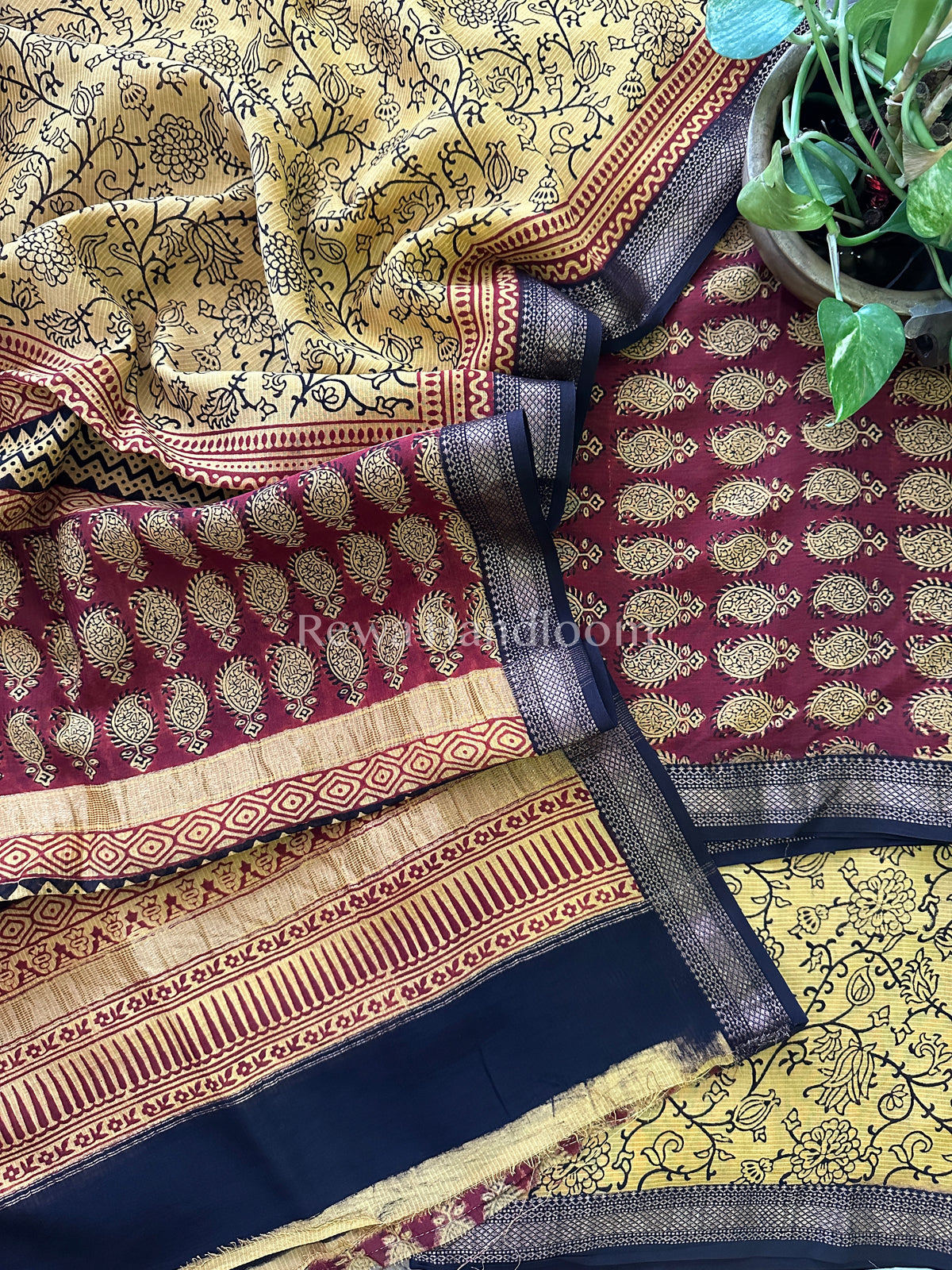 Maheshwari Maroon-Yellow Bagh Print Suit- BSP013