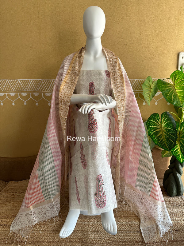 Maheshwari Handblock Print Top-Dupatta