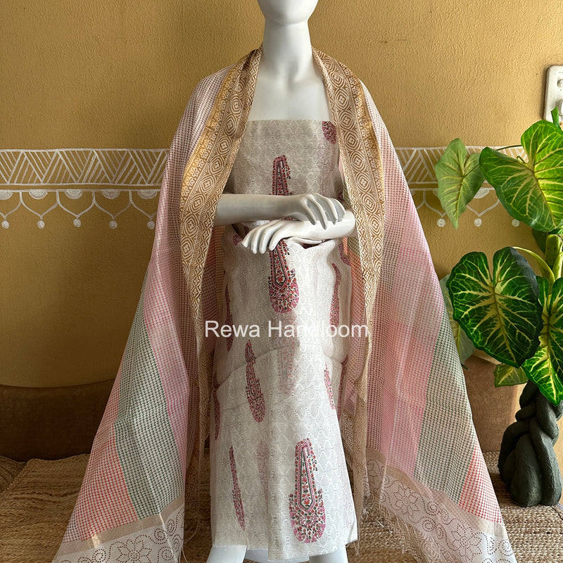 Maheshwari Handblock Print Top-Dupatta