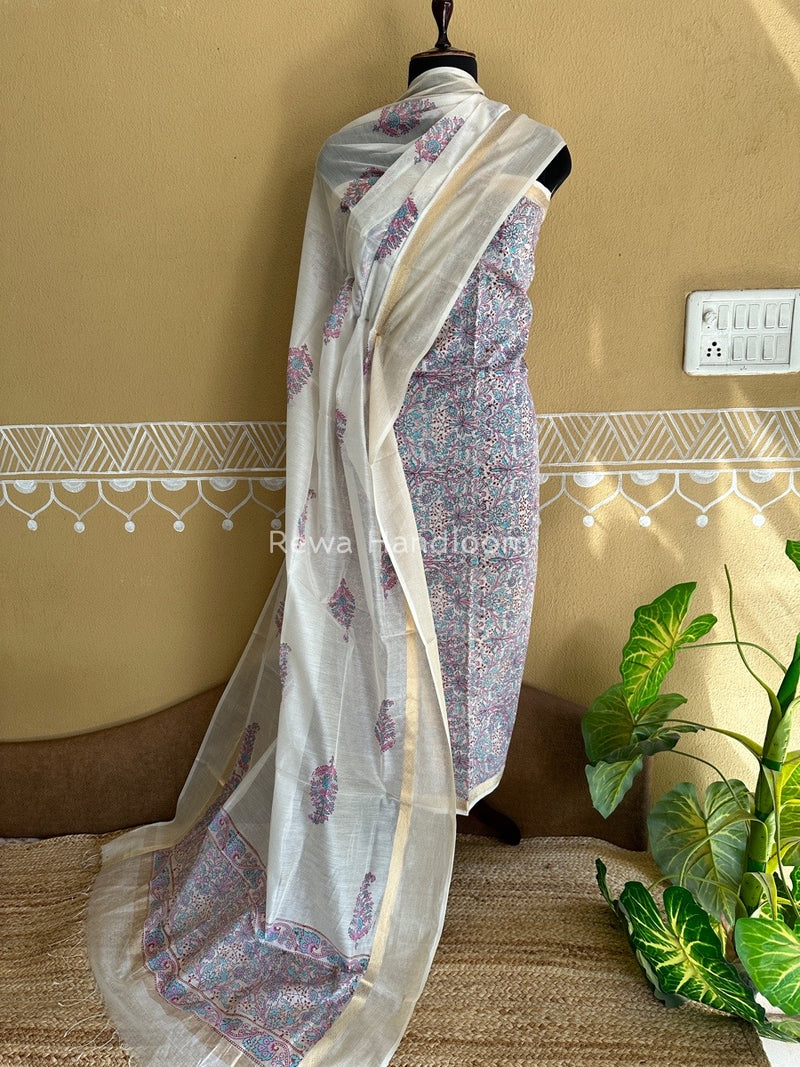 Maheshwari Handblock Print Top-Dupatta