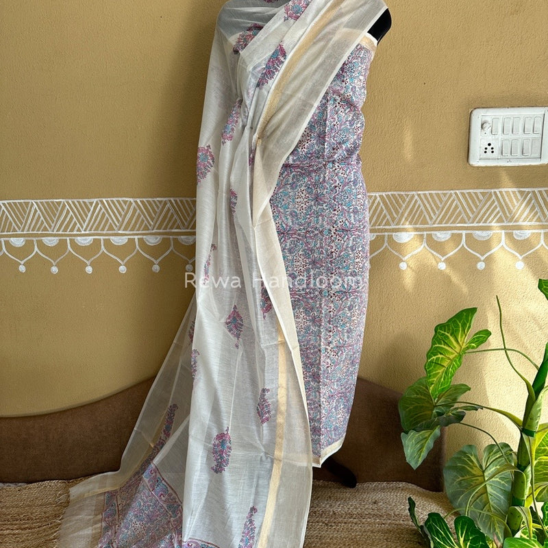 Maheshwari Handblock Print Top-Dupatta