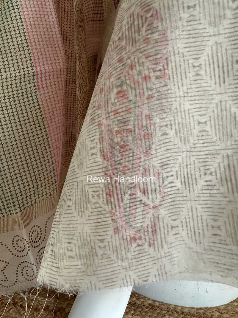 Maheshwari White Handblock Print Top-Dupatta HBS0161