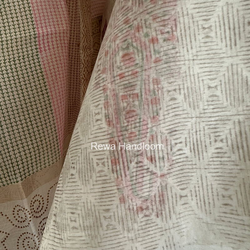 Maheshwari White Handblock Print Top-Dupatta HBS0161