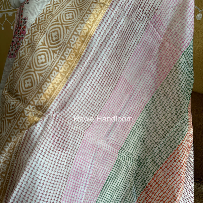 Maheshwari White Handblock Print Top-Dupatta HBS0161