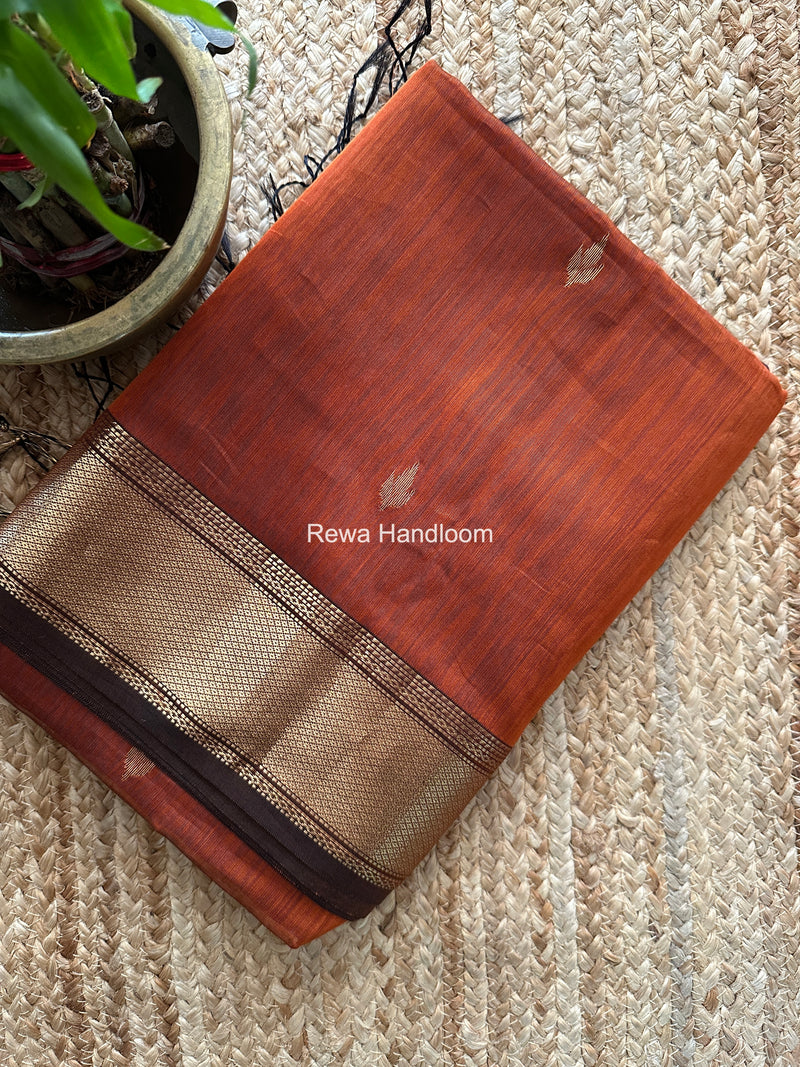 Maheshwari Rust Flower Butti Saree PTB0170