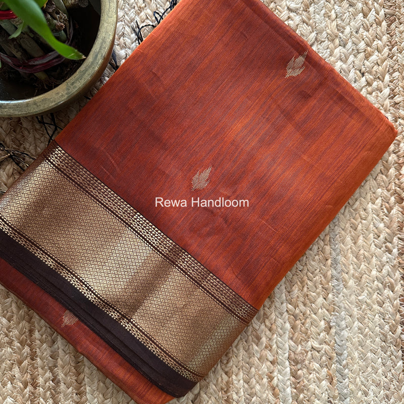 Maheshwari Rust Flower Butti Saree PTB0170
