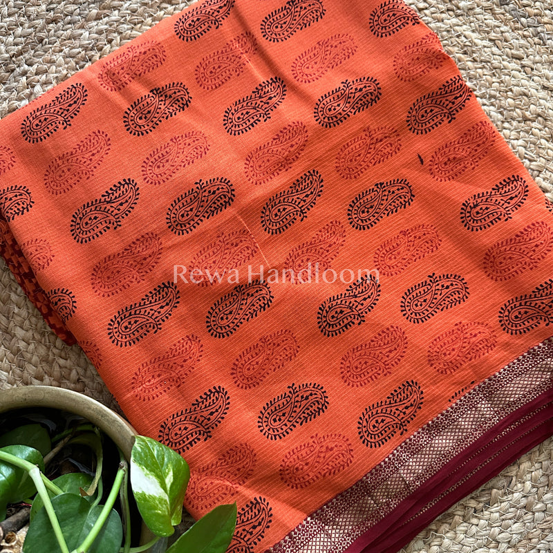 Maheshwari Orange-Maroon Bagh Print Suit BSP015