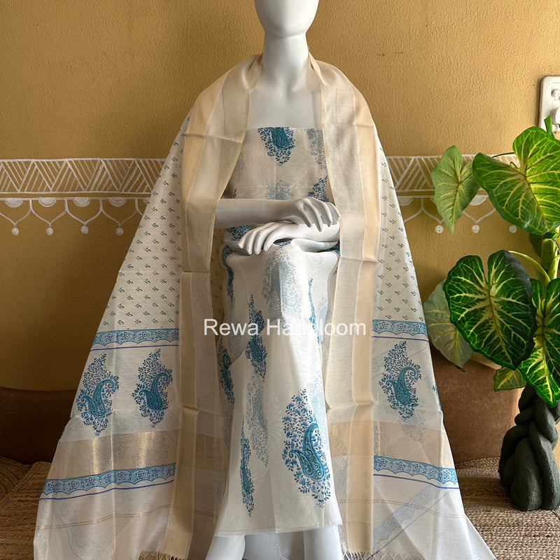 Maheshwari Handblock Print Top-Dupatta