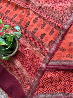 Maheshwari Orange-Maroon Bagh Print Suit- BSP015