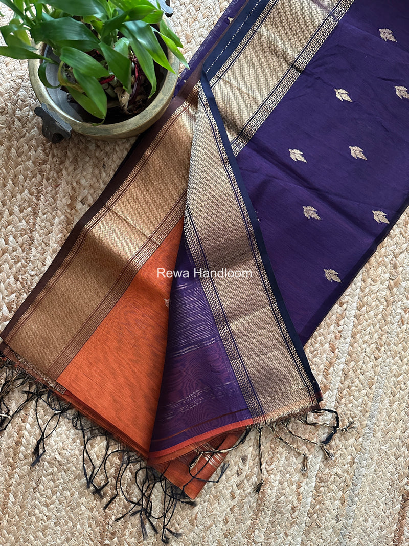 Maheshwari Rust Flower Butti Saree PTB0170