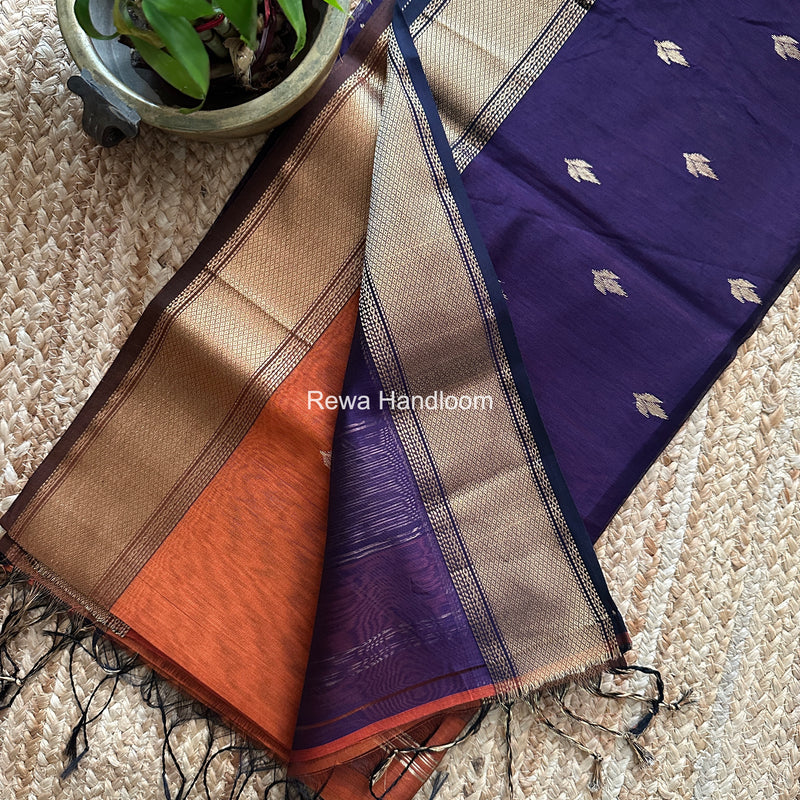 Maheshwari Rust Flower Butti Saree PTB0170