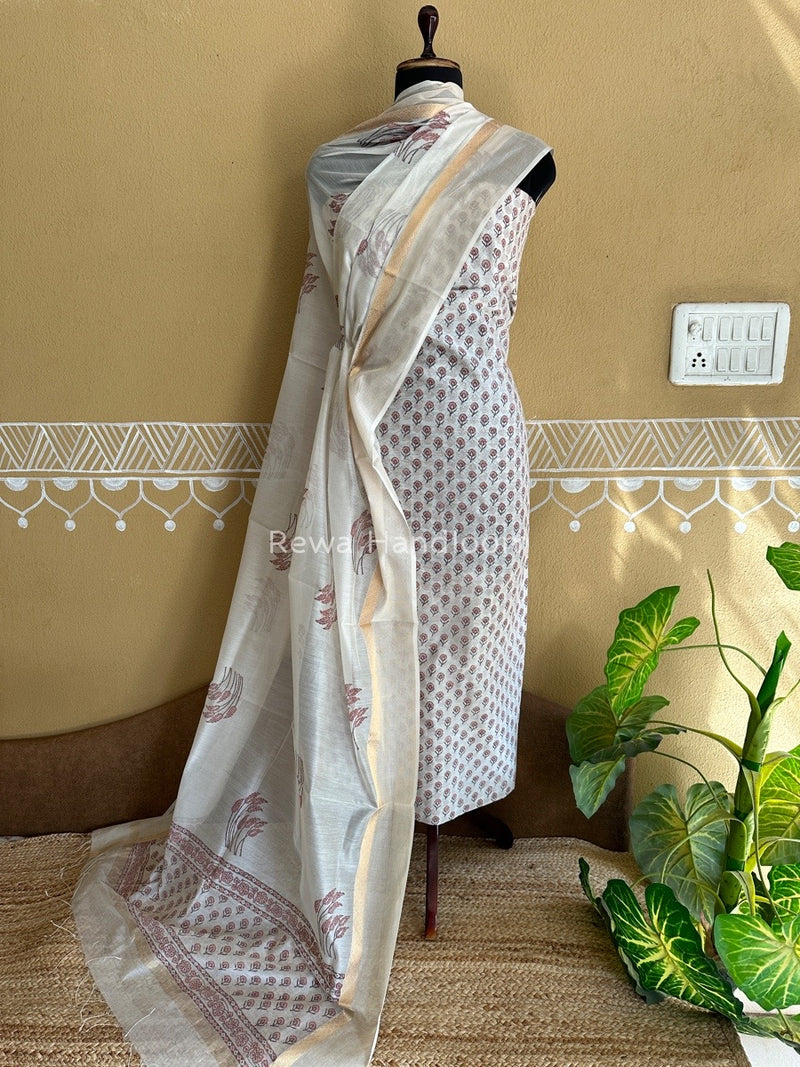Maheshwari Handblock Print Top-Dupatta