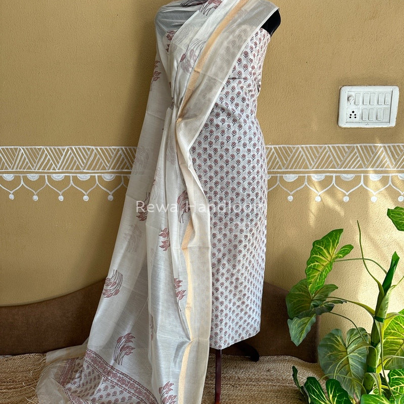 Maheshwari Handblock Print Top-Dupatta