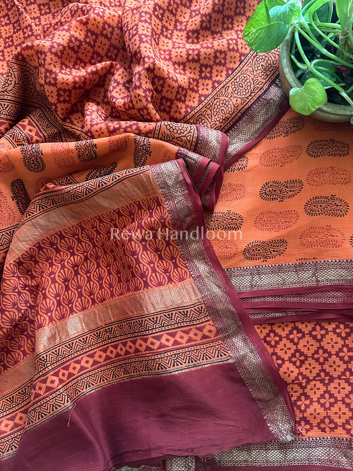 Maheshwari Orange-Maroon Bagh Print Suit- BSP015