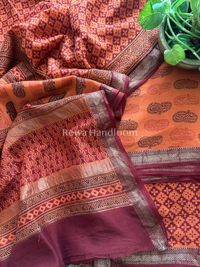 Maheshwari Orange-Maroon Bagh Print Suit- BSP015