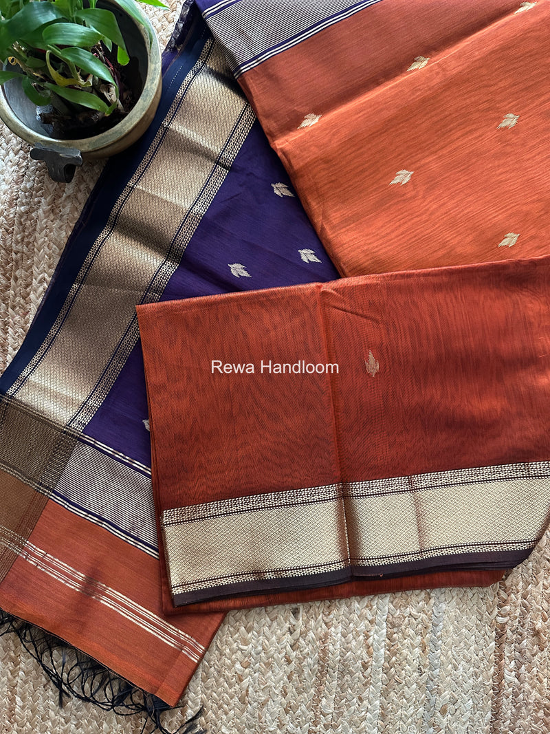 Maheshwari Rust Flower Butti Saree PTB0170