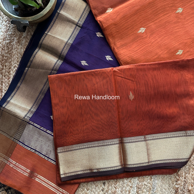Maheshwari Rust Flower Butti Saree PTB0170