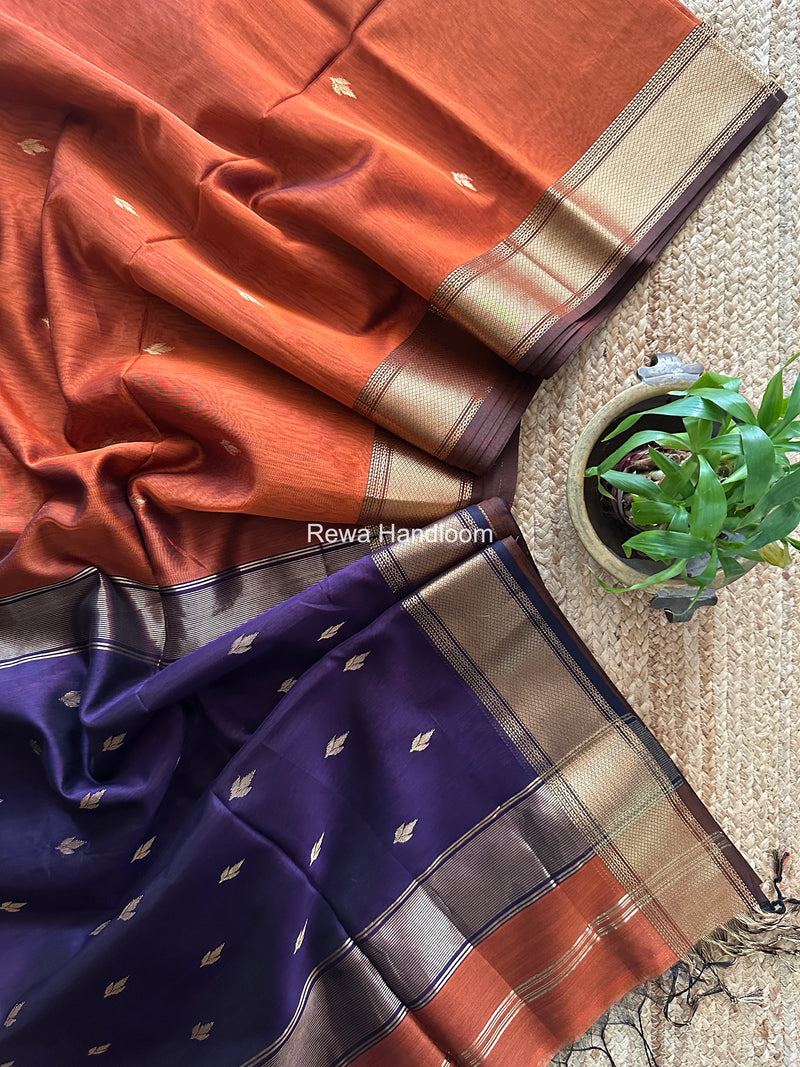 Maheshwari Rust Flower Butti Saree PTB0170