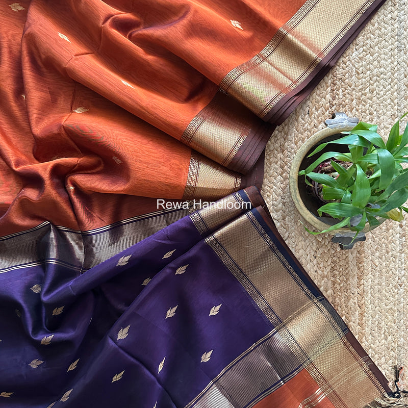 Maheshwari Rust Flower Butti Saree PTB0170