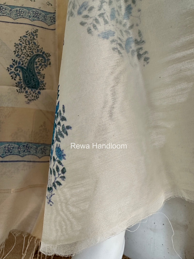 Maheshwari White Handblock Print Top-Dupatta HBS0164