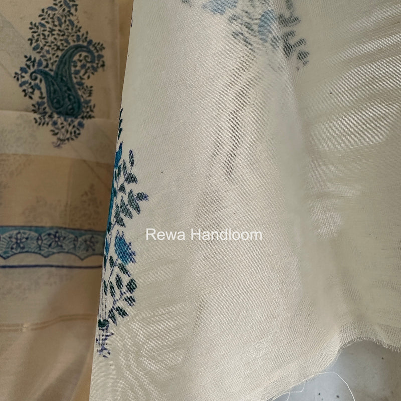 Maheshwari White Handblock Print Top-Dupatta HBS0164
