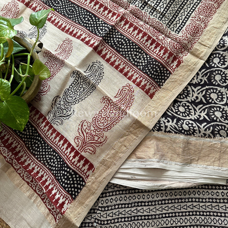 Maheshwari Black-White Bagh Print Suit- BSP016