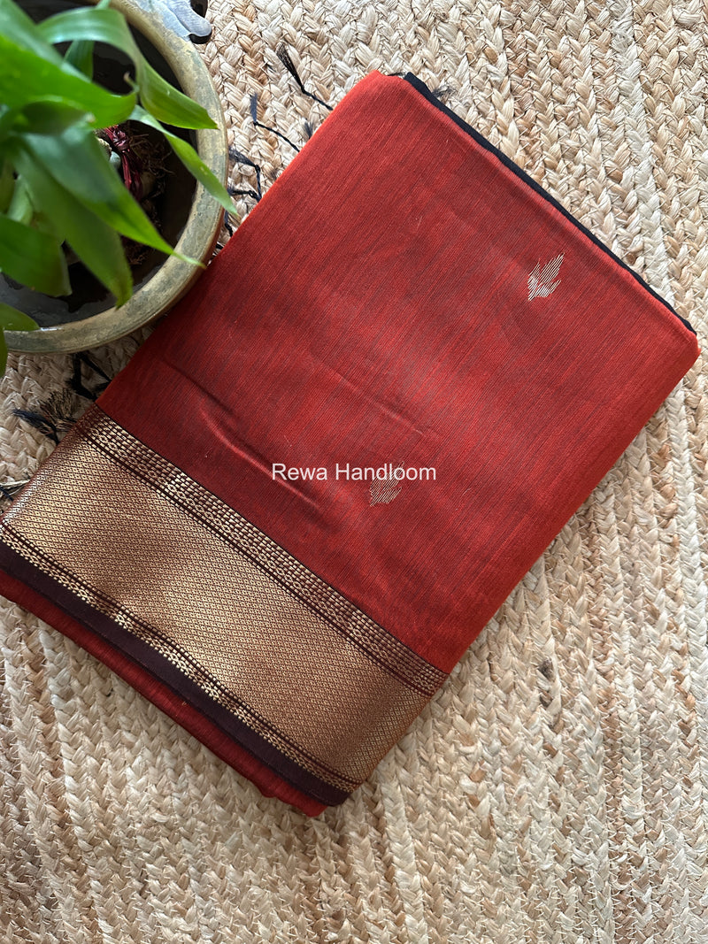Maheshwari Rust Flower Butti Saree PTB0173