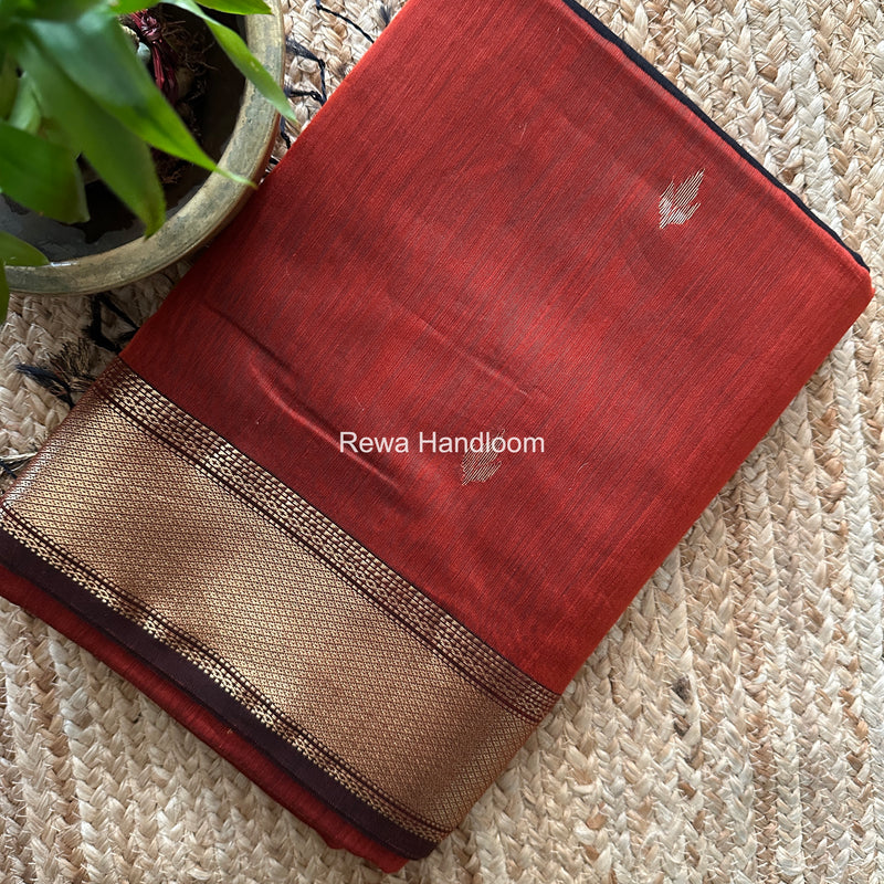 Maheshwari Rust Flower Butti Saree PTB0173
