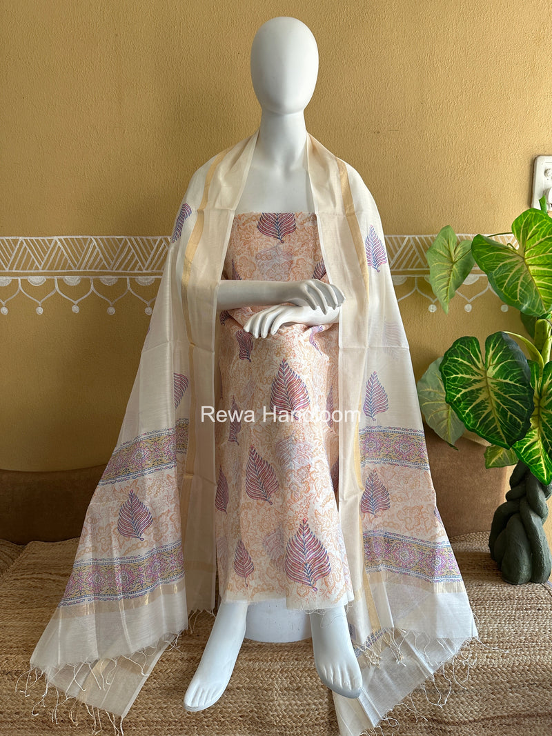 Maheshwari Handblock Print Top-Dupatta