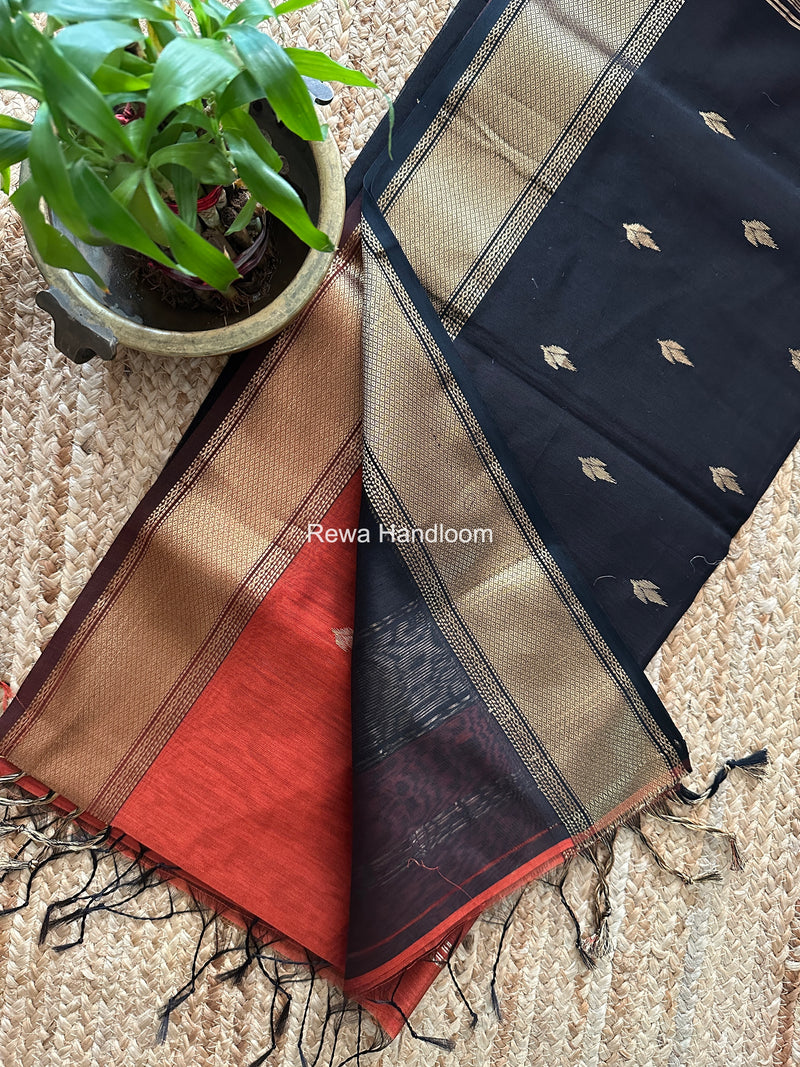 Maheshwari Rust Flower Butti Saree PTB0173