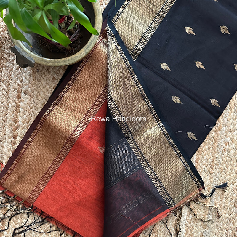 Maheshwari Rust Flower Butti Saree PTB0173