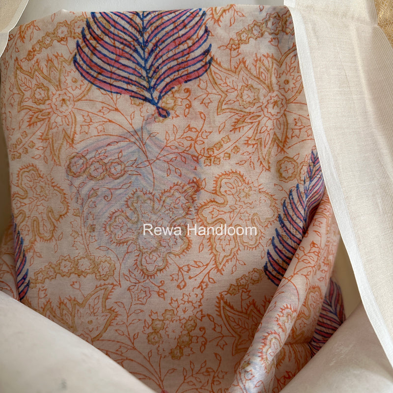 Maheshwari White Handblock Print Top-Dupatta HBS0165