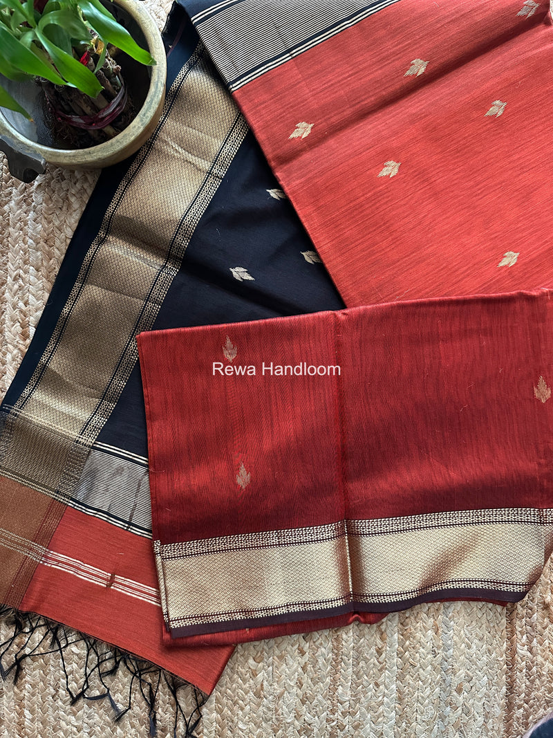 Maheshwari Rust Flower Butti Saree PTB0173