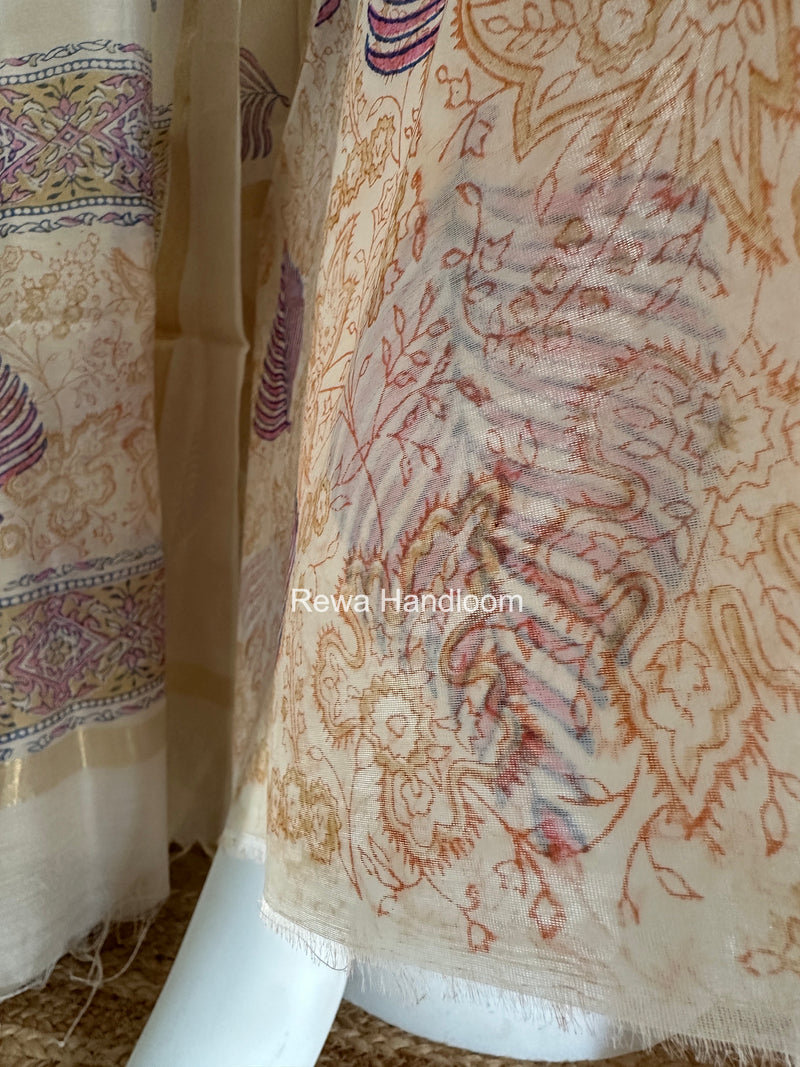 Maheshwari White Handblock Print Top-Dupatta HBS0165