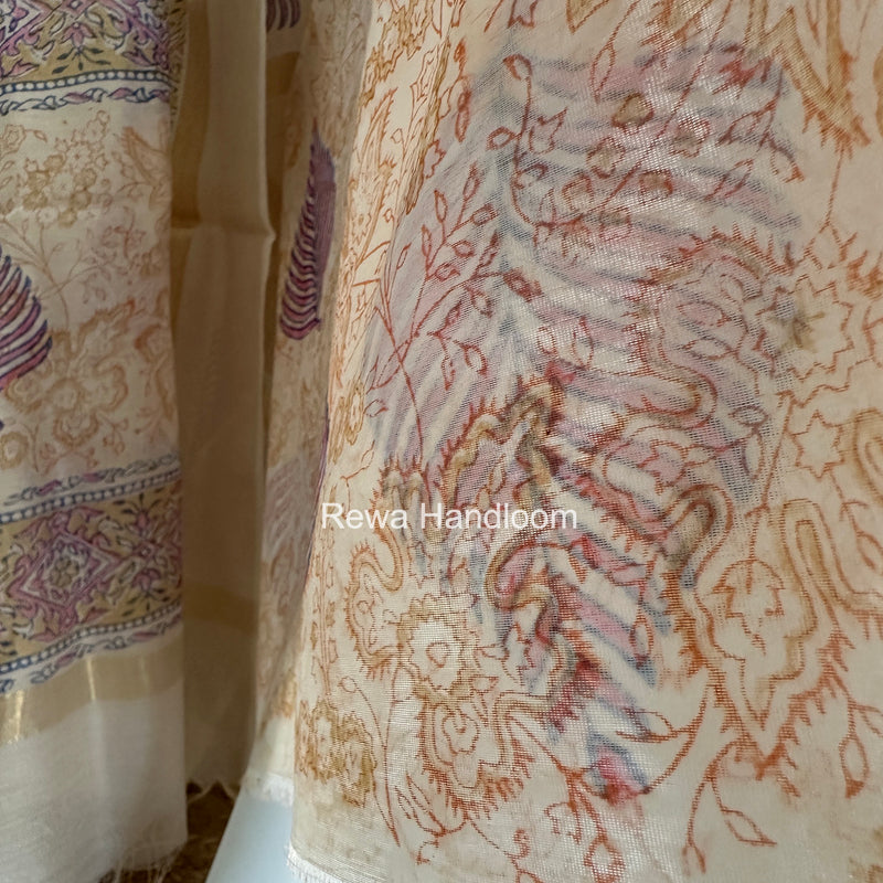 Maheshwari White Handblock Print Top-Dupatta HBS0165
