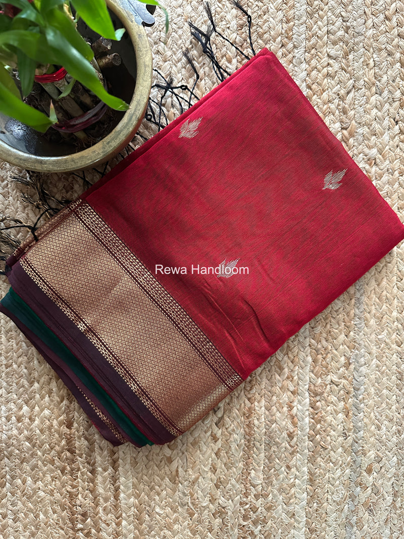 Maheshwari Red Flower Butti Saree PTB0172
