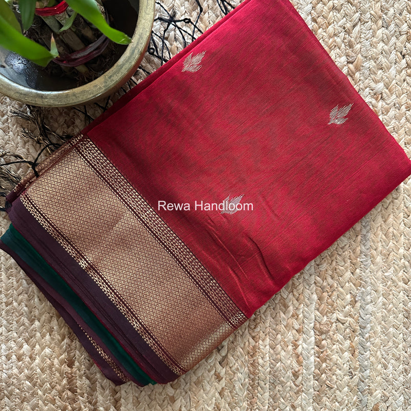 Maheshwari Red Flower Butti Saree PTB0172