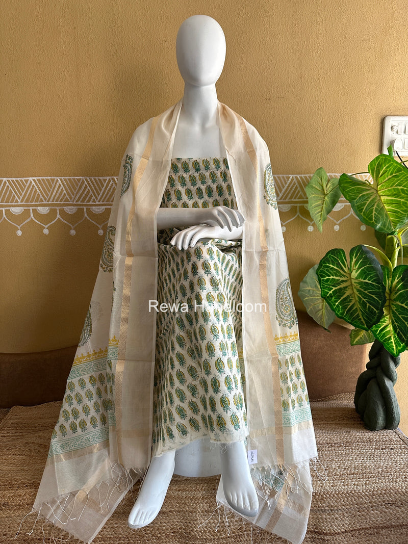 Maheshwari Handblock Print Top-Dupatta