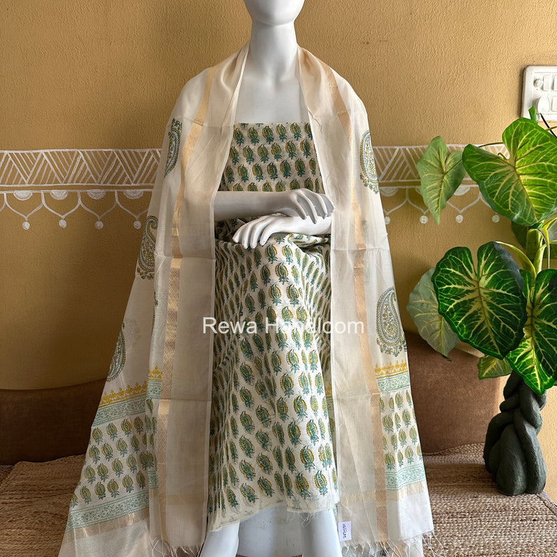 Maheshwari Handblock Print Top-Dupatta