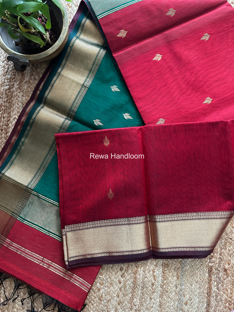 Maheshwari Red Flower Butti Saree PTB0172