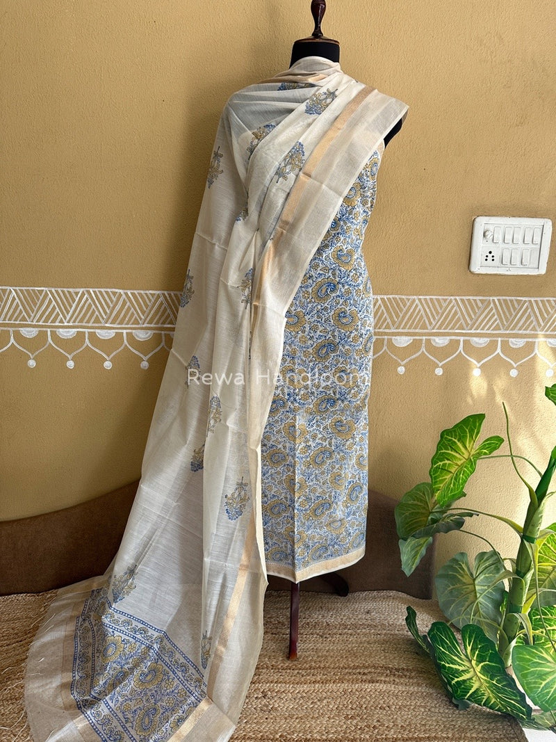 Maheshwari Handblock Print Top-Dupatta