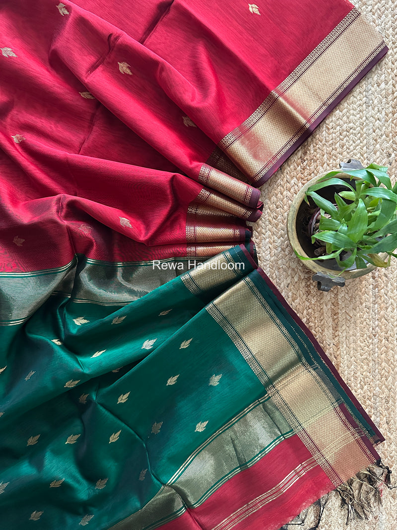 Maheshwari Red Flower Butti Saree PTB0172