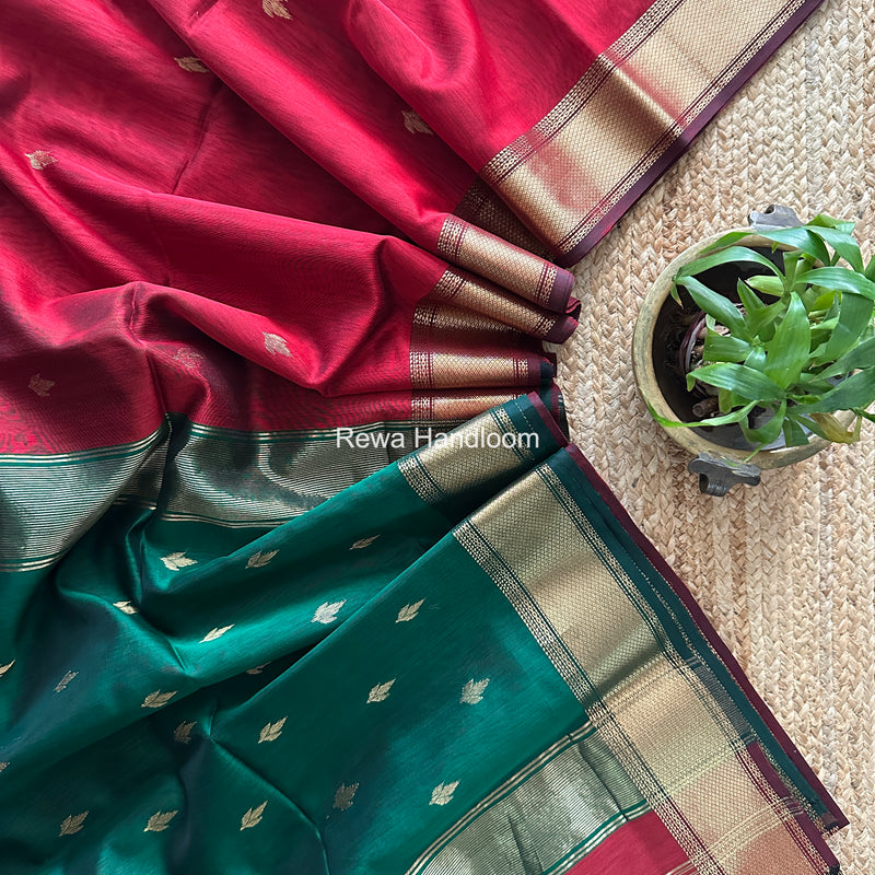 Maheshwari Red Flower Butti Saree PTB0172