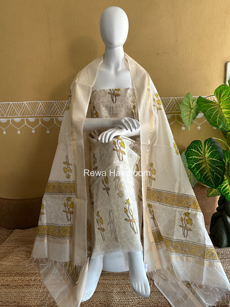 Maheshwari Handblock Print Top-Dupatta