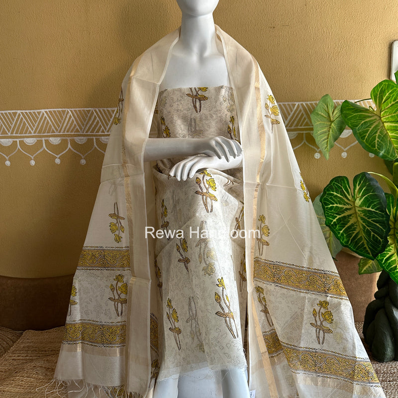 Maheshwari Handblock Print Top-Dupatta