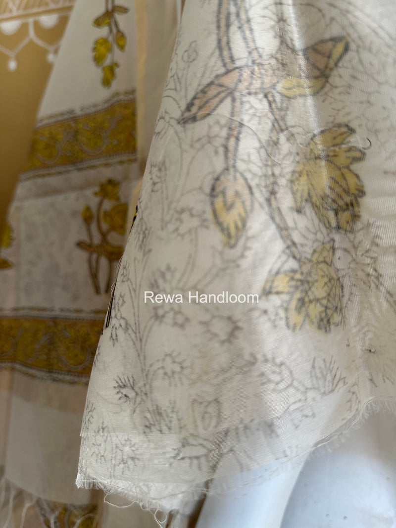 Maheshwari White Handblock Print Top-Dupatta HBS0166