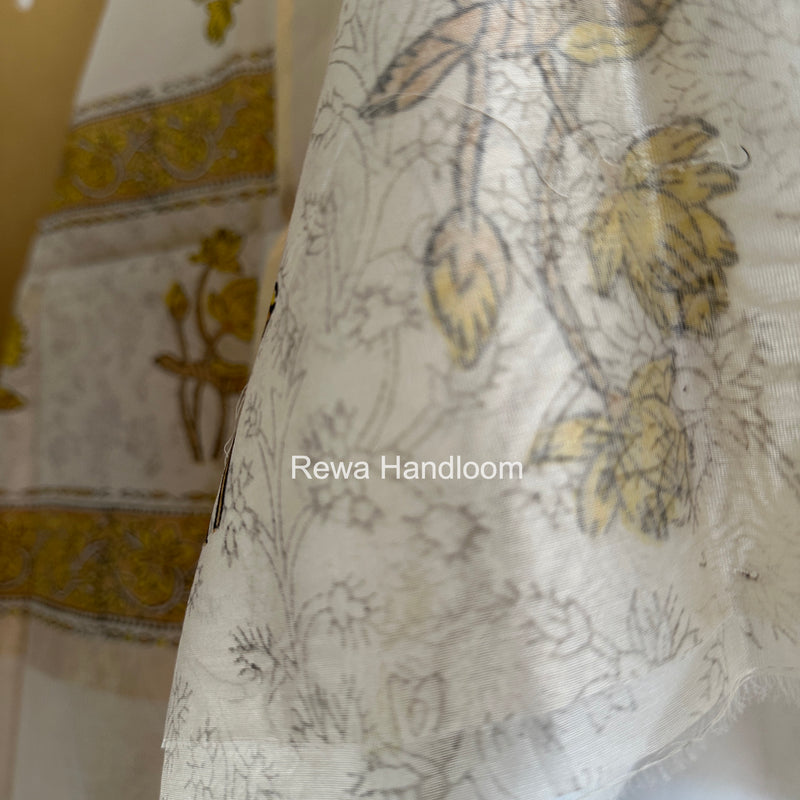 Maheshwari White Handblock Print Top-Dupatta HBS0166